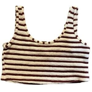 LUXXEL Pullover Crop Top Striped Boxy Tank Sleeveless Burgundy Off White Sz S